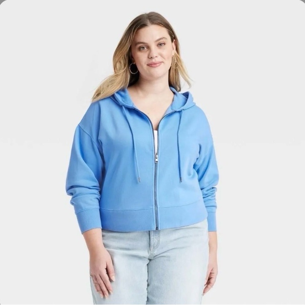 Women's 4X Blue Cropped Hooded Zip-up Sweatshirt - Universal Thread™
